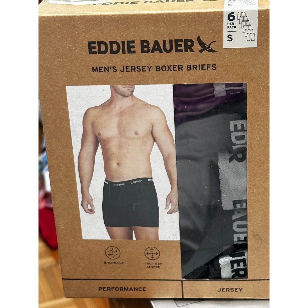 Eddie Bauer 6 Pack Mens Jersey Boxer Briefs Performance Stretch Small Black Grey